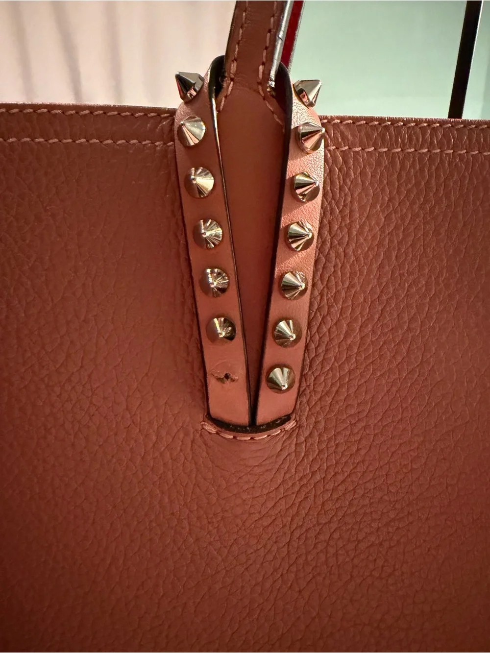 Christian Louboutin Brown Stud-Trim Leather Tote with Red Base - Picture 2 of 10